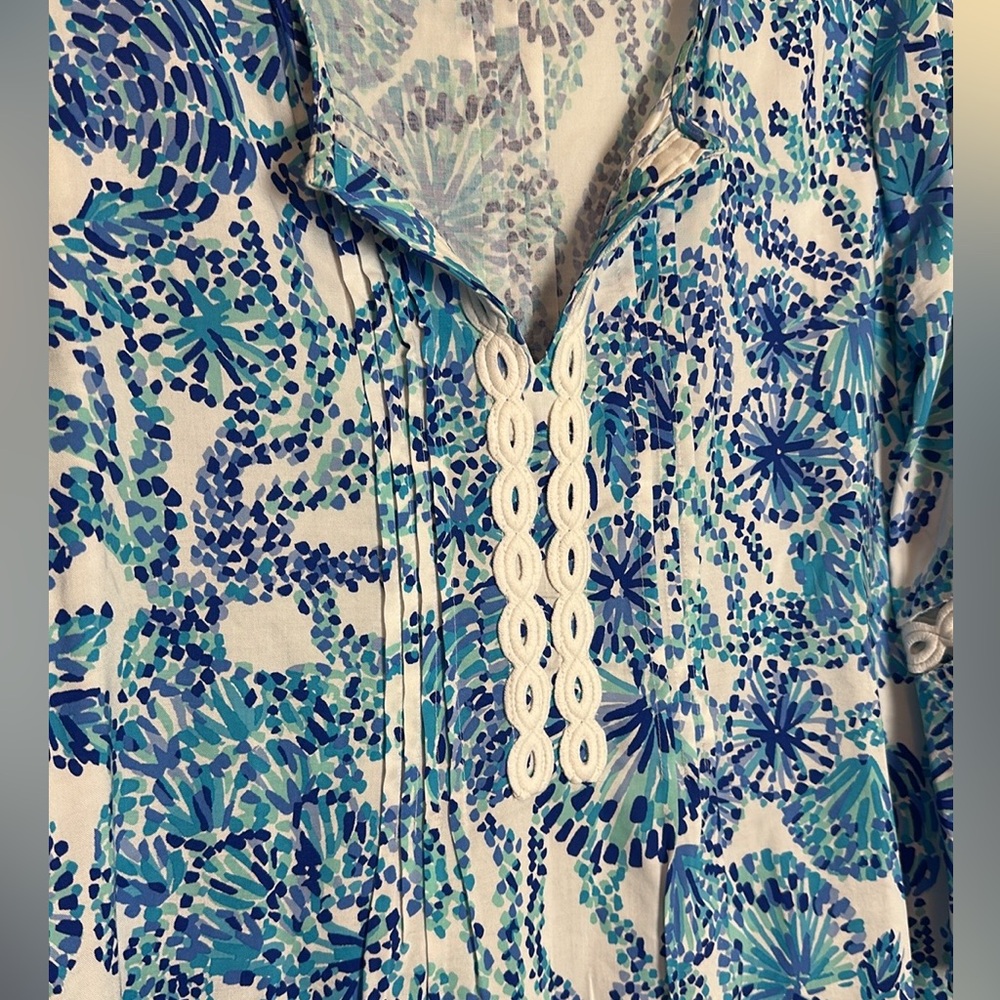 Lilly Pulitzer Hollie Tunic Turquoise Oasis Shell Me You Love Me Size Medium - Picture 6 of 16